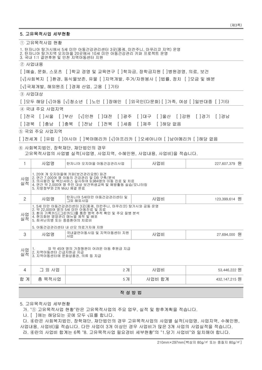 2017년도 재정보고 — 공시 서류 2쪽