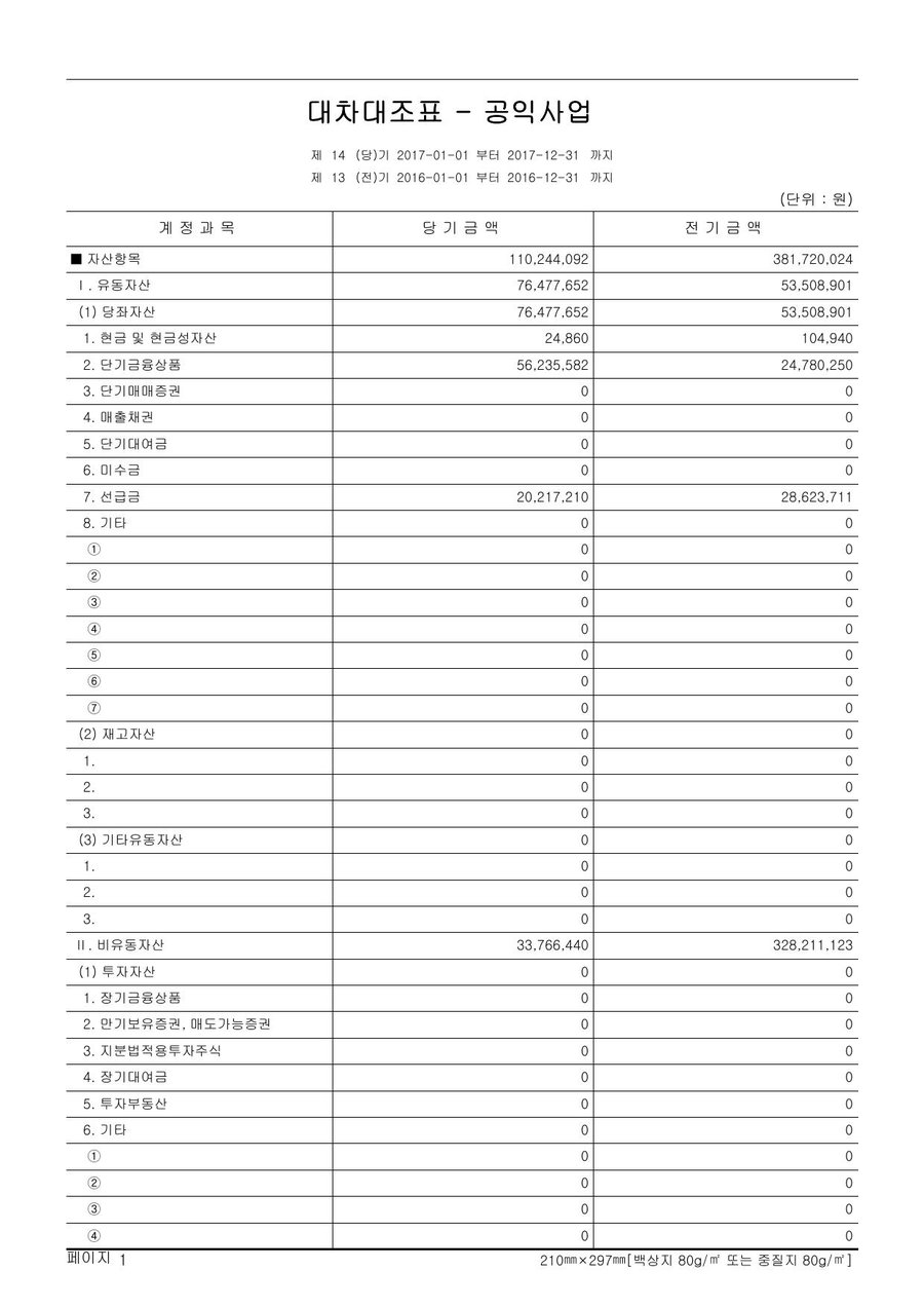 2017년도 재정보고 — 공시 서류 9쪽