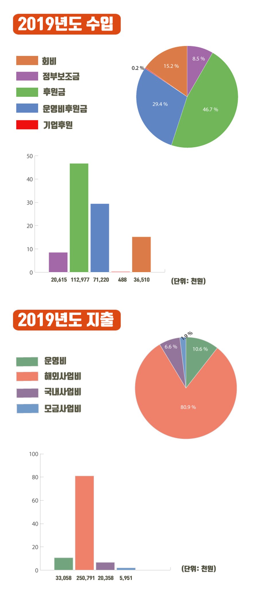 2019년도 재정보고 — 수입·지출 그래프