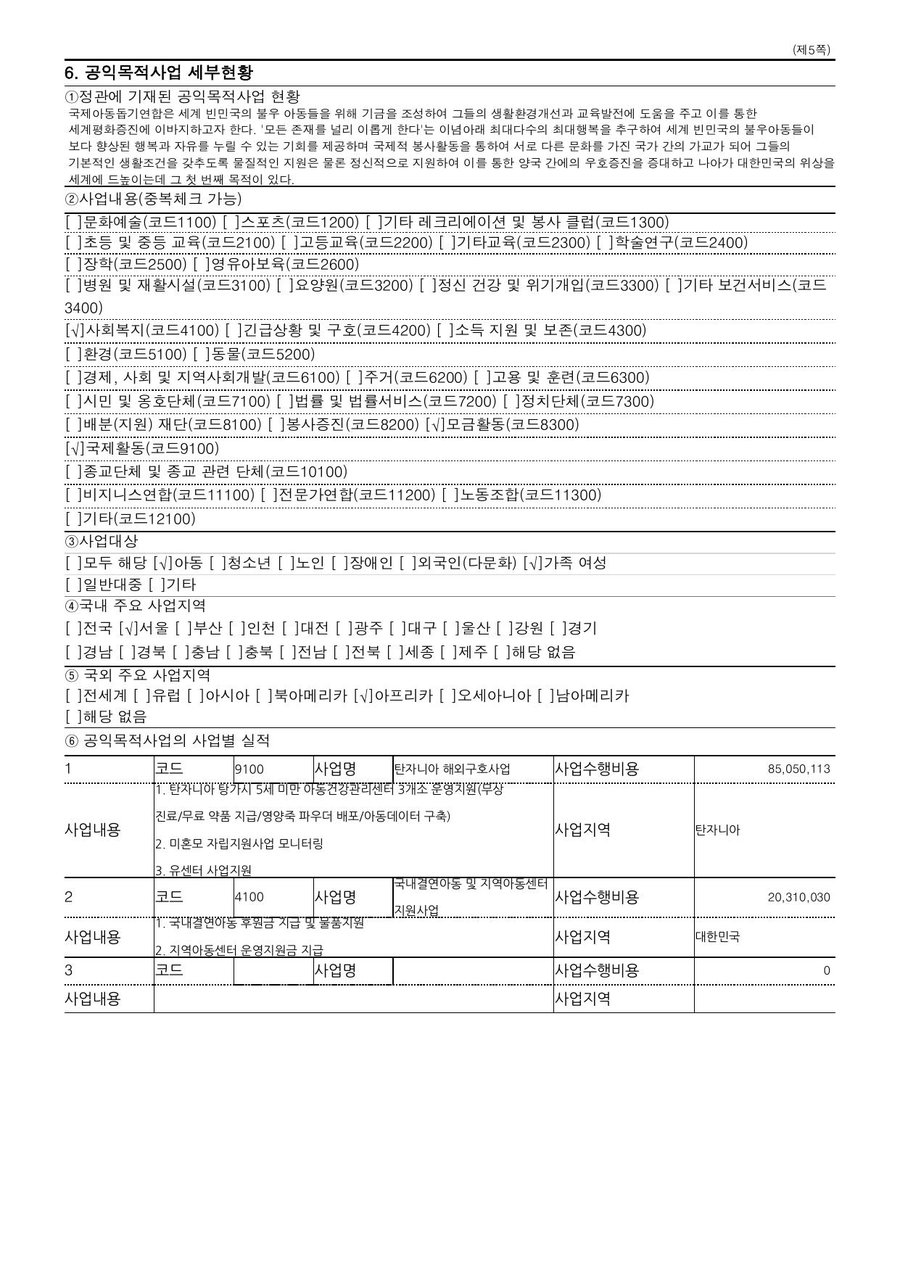 2023년도 재정보고 — 공시 서류 2쪽